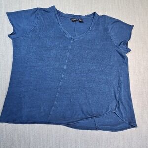 Tahari Women's‎ Top Blue 100% Linen Pullover Short Sleeve Size 1X